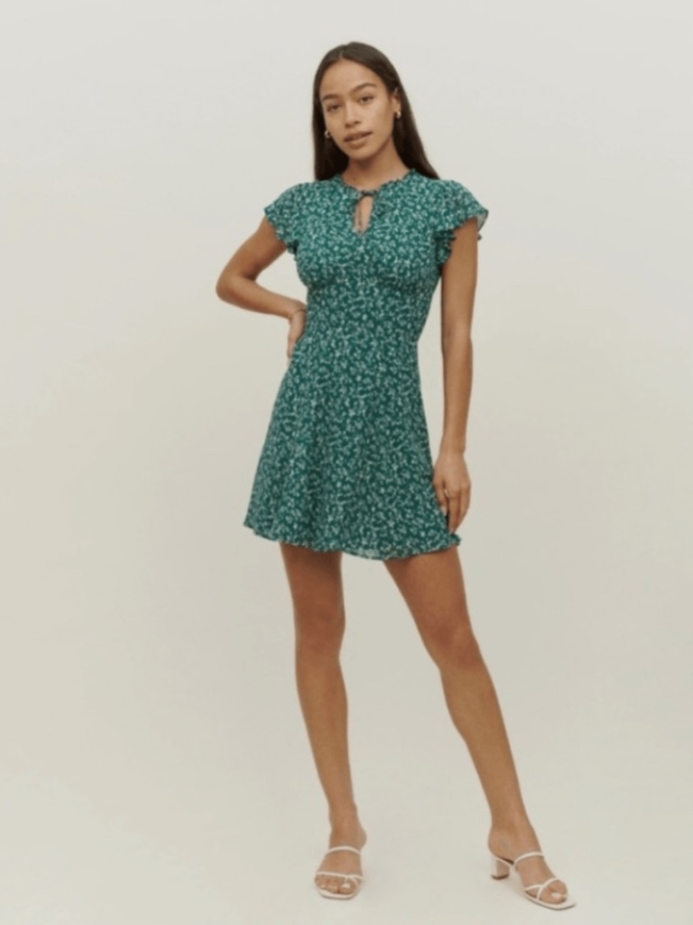 Reformation Byron Dress Parsley Green Floral Mini Dress โ Size 2
